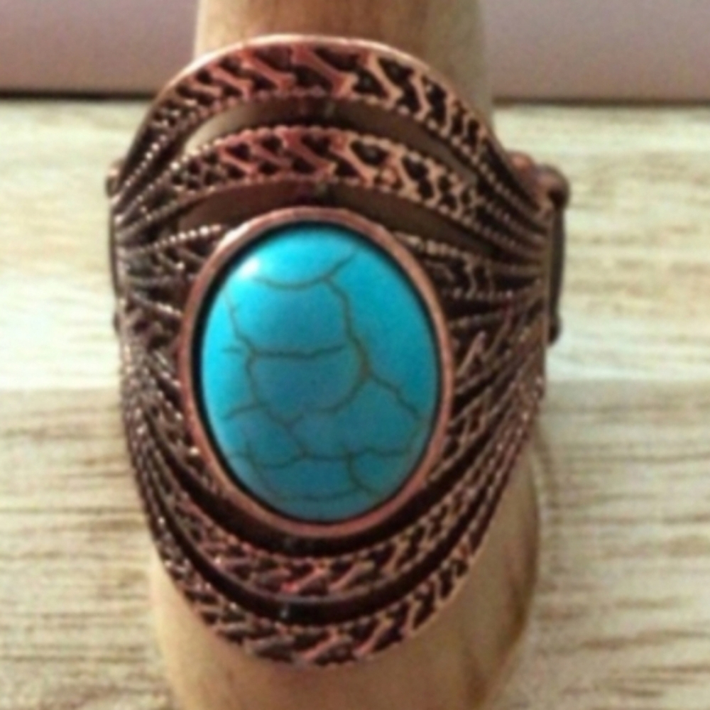 Boho Dream Turquoise & Copper Like Gorgeous Highly Crafted Stretch Ring